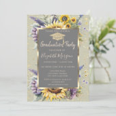 ゴールド ダイヤモンド ヒマワリ 紫の花 卒業 招待状 (スタンド正面)