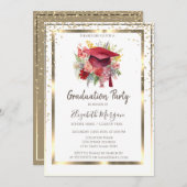 ゴールド ダイヤモンド,フレーム,花の卒業帽 招待状 (正面/裏面)