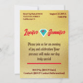 ゴールド ダイヤモンド モダン エレガント オーダーメイド ウェディング セーブザデート (裏面)