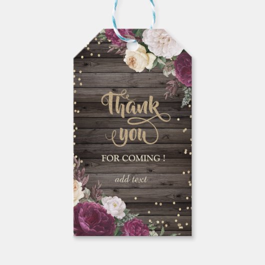 ゴールド ダイヤモンド ワインレッドの花 木 ギフトタグ (正面)