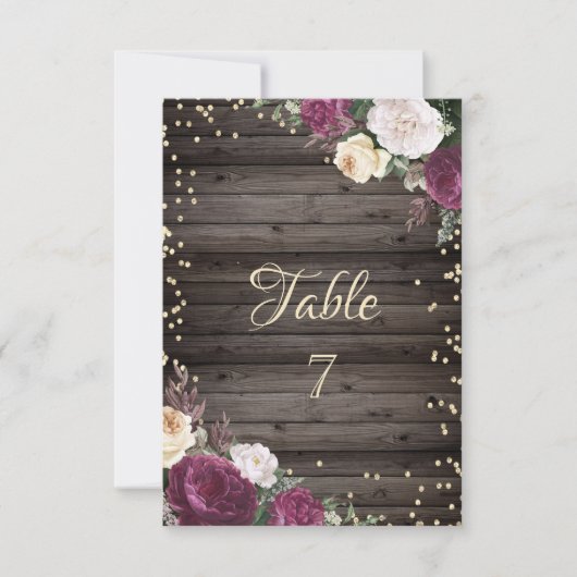 ゴールド ダイヤモンド ワインレッド フラワー ウッド 招待状 (正面)