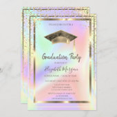 ゴールド ダイヤモンド,水彩画 風キャップ ホログラフィック 招待状 (正面/裏面)