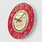 ゴールド ダイヤモンド 赤 25周年 結婚記念日 ラージ壁時計 (傾斜)