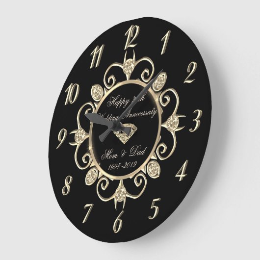 ゴールド ダイヤモンド 25周年 記念 ラージ壁時計 (傾斜)