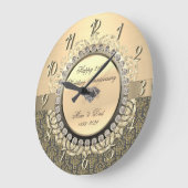 ゴールド ダマスク スワール 25周年 結婚記念日 ラージ壁時計 (傾斜)