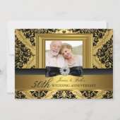 ゴールド ダマスク ボウ フォト 50周年 結婚記念日 2 招待状 (正面)