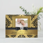 ゴールド ダマスク ボウ フォト 50周年 結婚記念日 2 招待状 (スタンド正面)