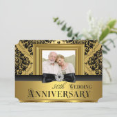 ゴールド ダマスク ボウ フォト 50周年 結婚記念日 3 招待状 (スタンド正面)