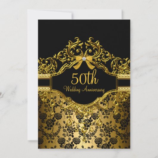 ゴールド ダマスク ローズ 50周年記念 招待状 (正面)