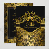 ゴールド ダマスク ローズ 50周年記念 招待状 (正面/裏面)
