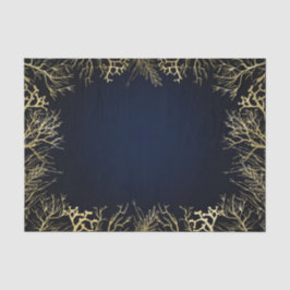ゴールド & ダークネイビーブルー エレガント コーラル ウェディング 薄葉紙