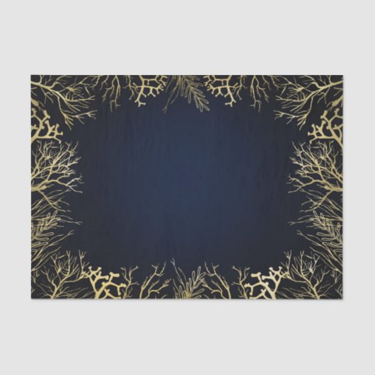 ゴールド＆ダークネイビーブルー エレガント コーラル ウェディング 薄葉紙 (正面)