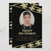 ゴールド チェーン 大人 誕生日 パーティー 写真 招待状 (正面/裏面)