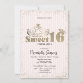 ゴールド ティアラ コンフェッティ プリンセス ストライプ スイート 16 招待状 (正面)
