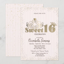 ゴールド ティアラ コンフェッティ プリンセス ストライプ スイート 16 招待状