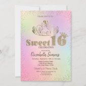 ゴールド ティアラ コンフェッティ プリンセス ホログラフィック スイート 16 招待状 (正面)
