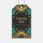 ゴールド ティール ブラック ファンキー トライバル セーブ・ザ・デート ギフトタグ (裏面)