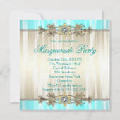 ゴールド ティール ブルー マスカレード パーティー 招待状 (裏面)