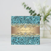 ゴールド ティール ブルー 誕生日パーティー 招待状 (スタンド正面)