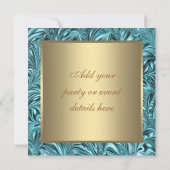 ゴールド ティール ブルー 誕生日パーティー 招待状 (裏面)