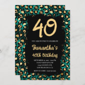 ゴールド ティール レパード ペイント ブラック 40歳の誕生日 招待状 (正面/裏面)