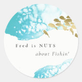 ゴールド ティール 水中の魚 釣りが大好き ラウンドシール (正面)