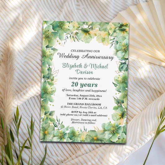 ゴールド ティール 花 20周年 結婚記念日 招待状