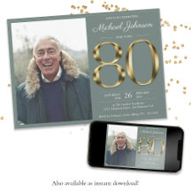 ゴールド テキスト セージ グリーン クラシック フォト 80歳の誕生日