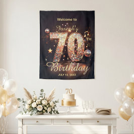 ゴールド ディスコボール 音楽テーマ 70歳の誕生日パーティー タペストリー