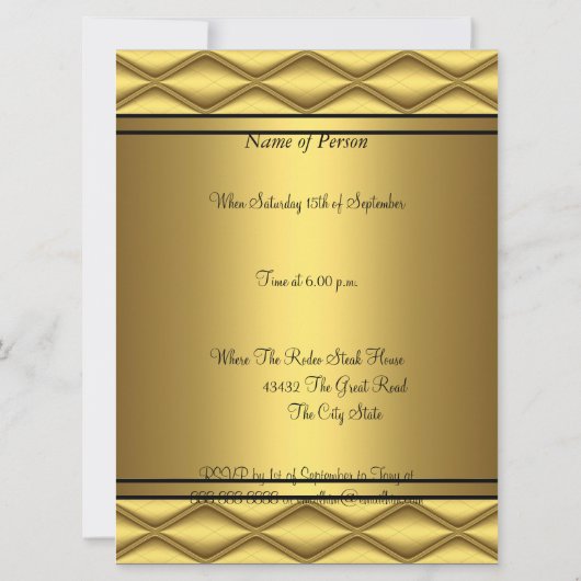 ゴールド デザイン 50歳の誕生日 記念パーティー 招待状 (裏面)