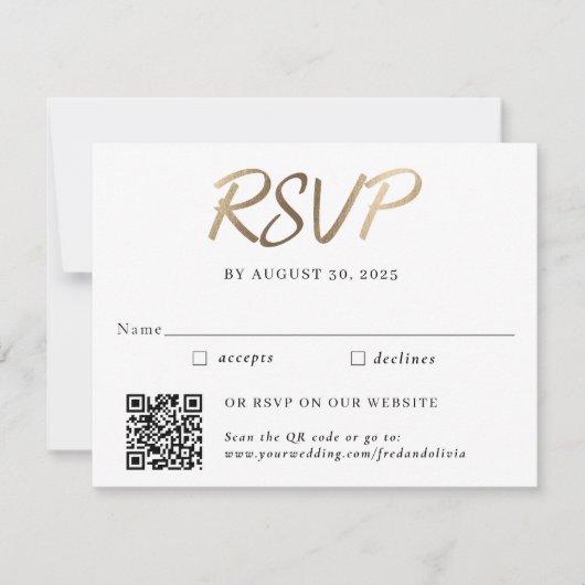 ゴールド トラディショナル & QRコード 結婚式 返信ハガキ 出欠カード (正面)