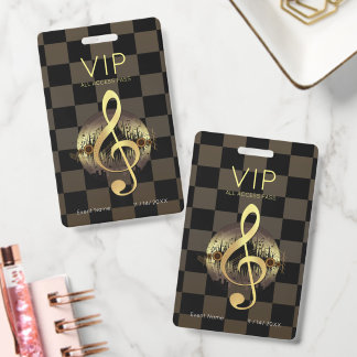 ゴールド トレブルクリフ VIP オールアクセス ラグジュアリー チェッカーデザイン バッジ