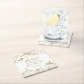 ゴールド トワレット デ ジュイ ヴィンテージ フラワー ブライダル シャワー スクエアペーパーコースター (インサイチュ)
