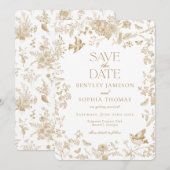 ゴールド トワレット・ド・ジュイ ヴィンテージ フラワー セーブ・ザ・デート 招待状 (正面/裏面)