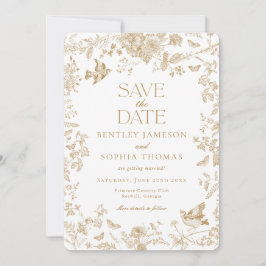 ゴールド トワレット・ド・ジュイ ヴィンテージ フラワー セーブ・ザ・デート 招待状