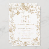 ゴールド トワール ドゥ ジュイ ヴィンテージ フラワー セーブ ザ デート 招待状 (正面/裏面)