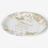 ゴールド トワール ド ジュイ ヴィンテージ フラワー ブライダル シャワー ペーパープレート (アングル)