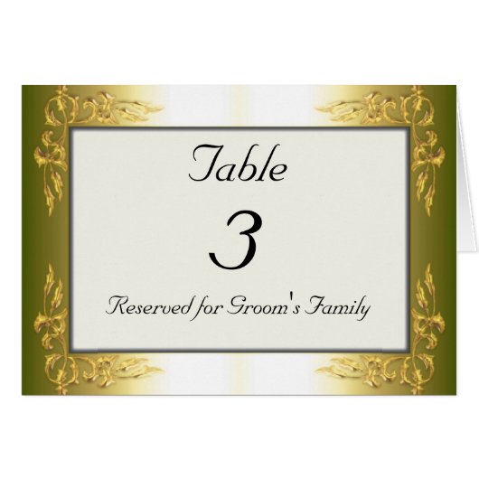 ゴールド・トーンの結婚式のテーブル数カード (正面横)