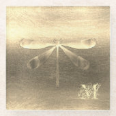 ゴールド ドラゴンフライ モノグラム ガラス コースター (正面)