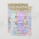 ゴールド ドリップス プリンセス ドレス スイート 16th ホログラフ 招待状 (正面/裏面)