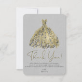ゴールド ナチュラル グレー モダン ボタニカル ドレス サンクス 招待状 (正面)