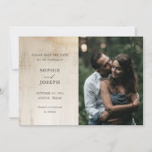 ゴールド ニュートラル アブストラクト | エレガント ウェディング QR コード セーブザデート (正面)