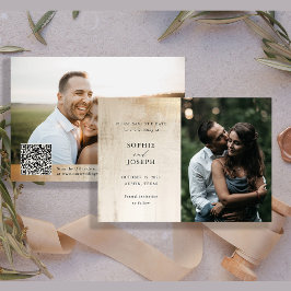 ゴールド ニュートラル アブストラクト | エレガント ウェディング QR コード セーブザデート