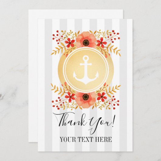 ゴールド ネイティブ アンカー 水彩 フラワー ありがとうございます サンキューカード (正面/裏面)