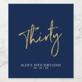 ゴールド&ネイビーの文字 Thirty | 30歳の誕生日パーティー ワインラベル (シングルラベル)