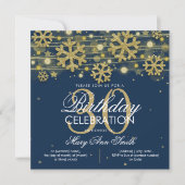 ゴールド ネイビーブルー ウィンター グリッター グラム 30歳の誕生日 招待状 (正面)