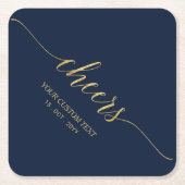 ゴールド & ネイビーブルー エレガント おしゃれなレタリング チェアーズ スクエアペーパーコースター (正面)
