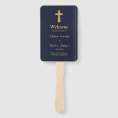 ゴールド ネイビーブルー エレガント タイポグラフィー ウェディングプログラム ハンドファン (正面)