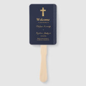 ゴールド ネイビーブルー エレガント タイポグラフィー 結婚式 プログラム ハンドファン (正面)