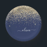 ゴールド ネイビーブルー ガーリー グリッター スパークル モノグラム ネーム ペーパープレート<br><div class="desc">ゴールドとネイビーブルーのスパークルグリッター モノグラム ネームとイニシャルパーティプレート。豪華で洗練されたスタイルが好きな人への、スイート16の誕生日、結婚式、ブライズシャワー、結婚記念日、ベビーシャワー、バチェロレッテパーティのプレゼントに最適。</div>